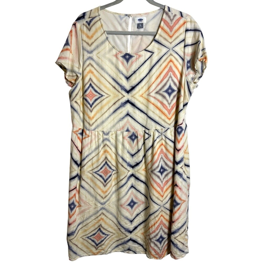 Hippie Festival Womens Size XL Babydoll Short Sleeve Unique Artsy Tie Dye Dress